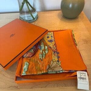 Hermes Silk Scarf 90cm - Orange Floral/Botanical Garden